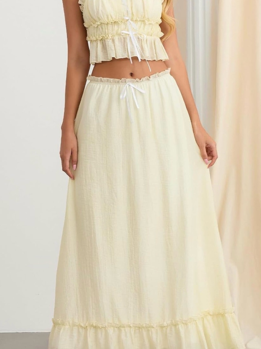 Light Cream Maxi Skirt with Ruffled Hem